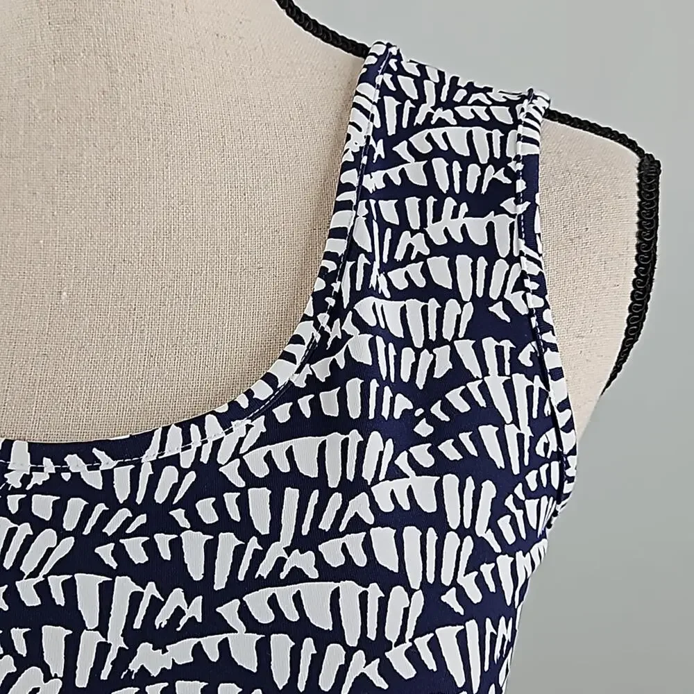 Persifor Abstract Palm Print Navy White Tank‎ Bodycon Mini Dress Women's Small